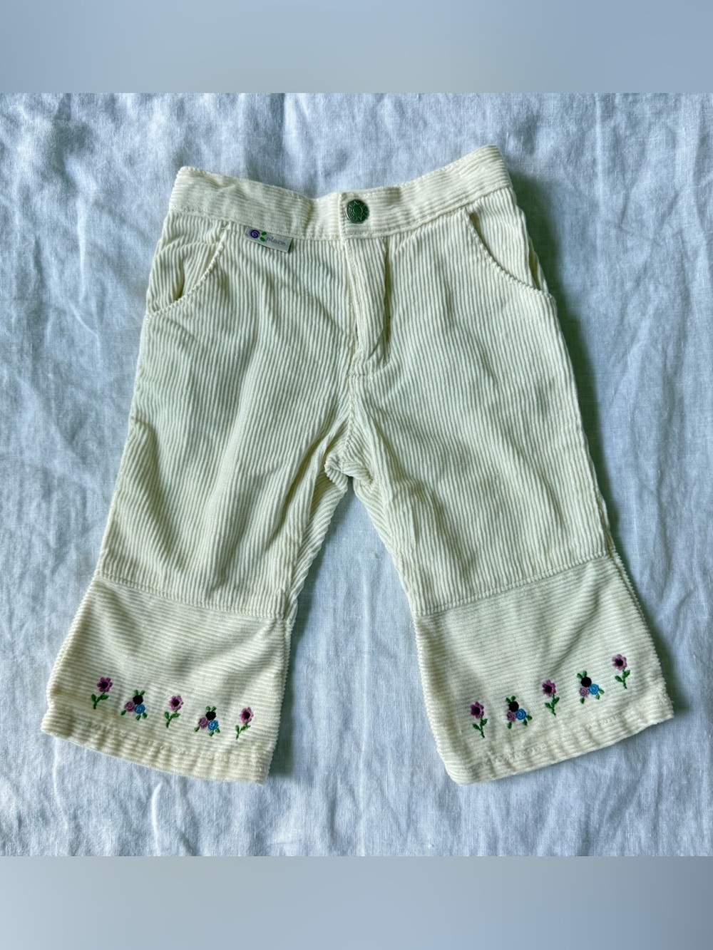 Vintage The Children’s Place Cream Corduroy Pants with Floral Embroidery 6-9m